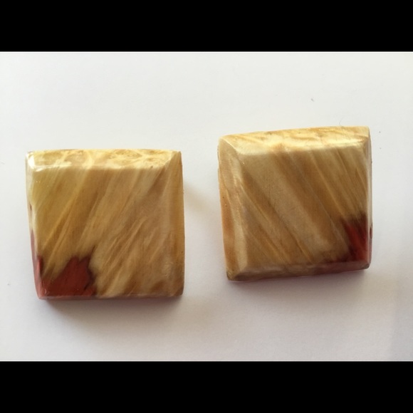 Elder Burl Wood Earrings, Natural Red Inclusions - Picture 1 of 3